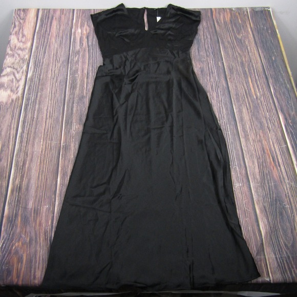 Madewell NEW NWT Womens 6 Black Wide V Neck Midi Dress High Slit - Picture 4 of 8
